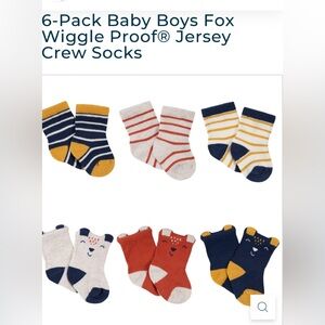 NWT BRAND NEW! 6-PACK BABY BOY FOX Wiggle Proof Jersey Crew Socks